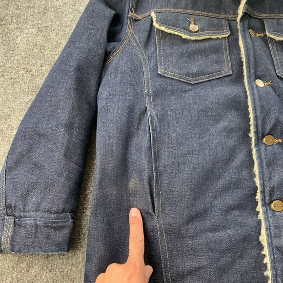 Vintage Carhartt Denim Jacket Sherpa Lined Button Up Dark Wash 80s 90s Size 42 - Picture 5 of 15
